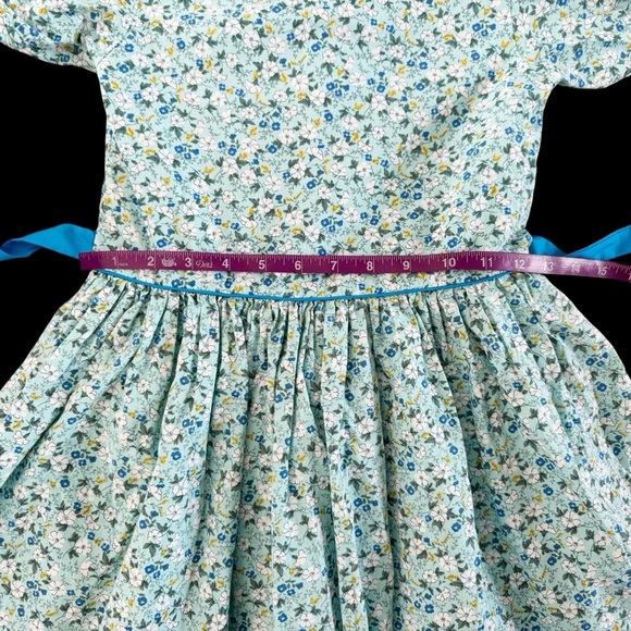Vintage girls dress spring summer Floral Blue Green Dress sz 6 7 1014 - Picture 9 of 13